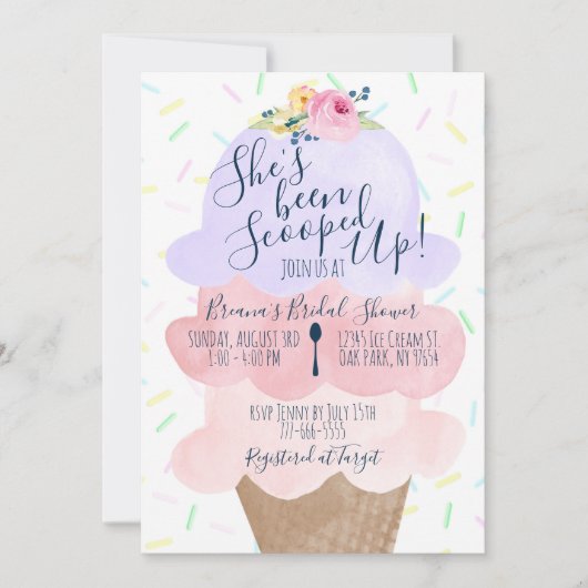 アイスをスクープされたブライダルシャワー 招待状 (正面)