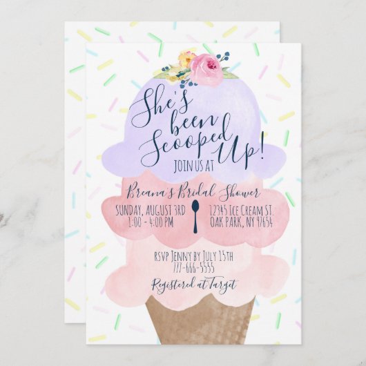 アイスをスクープされたブライダルシャワー 招待状 (正面/裏面)