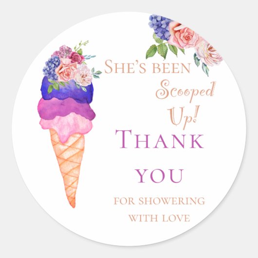 アイスをスクープしたブライダルシャワーありがとう ラウンドシール (正面)