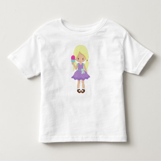 アイスを持った女の子、幼い女の子、金髪 トドラーTシャツ (正面)