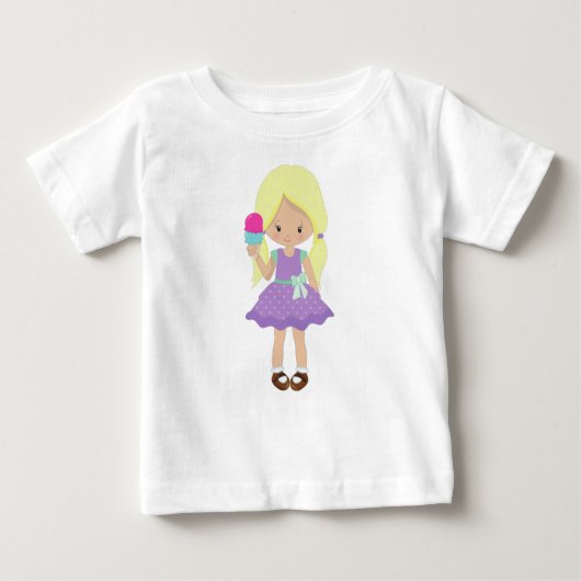 アイスを持った女の子、幼い女の子、金髪 ベビーTシャツ (正面)