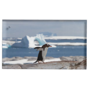 アイスアーチの前のペンギン テーブルカードホルダー