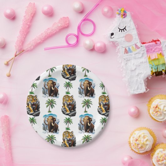 アイスエイジマンモスサバーツートタイガーパターンデザイン ペーパープレート (パーティー)