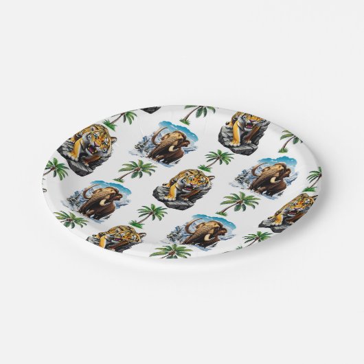 アイスエイジマンモスサバーツートタイガーパターンデザイン ペーパープレート (アングル)