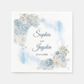 アイスエレガントブルーアイボリーバラ結婚花 スタンダードカクテルナプキン (正面)