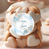 アイスエレガントブルーアイボリーバラ結婚花 ラウンドシール