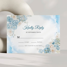 アイスエレガントブルーアイボリーバラ結婚花 出欠カード