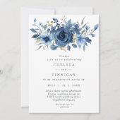 アイスエレガントブルーウィンターフローラ結婚式招待状 招待状 (正面)