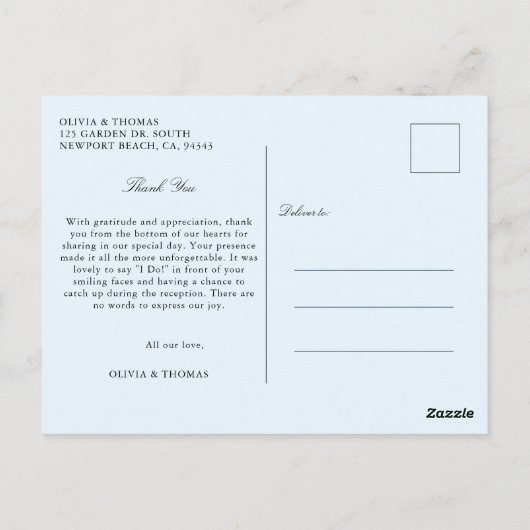 アイスエレガントブルー冬の結婚式の写真ありがとう ポストカード (裏面)