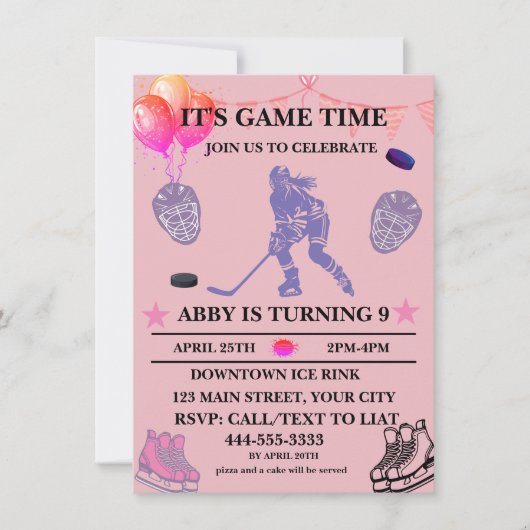 アイスカスタマイズホッケー誕生日テーマ 招待状 (正面)