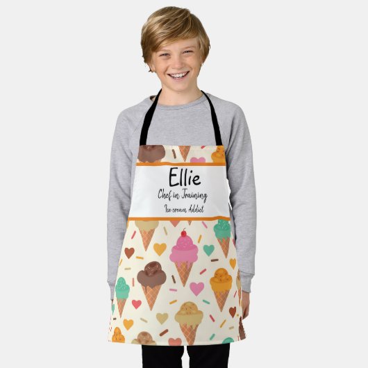 アイスカスタムクリームパターンシェフのトレーニング エプロン (着用した状態)