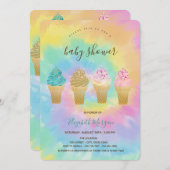 アイスカッコいいクリームカラフル絞り染め赤ちゃんシャワー 招待状 (正面/裏面)