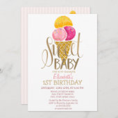 アイスカッコいいクリームストライプの誕生日 招待状 (正面/裏面)