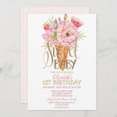 アイスカッコいいクリームフルーツストライプの誕生日招待状 招待状 (正面/裏面)