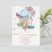 アイスカッコいいクリームマカロンストライプの誕生日 招待状 (スタンド正面)