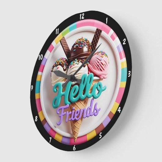 アイスカラフルクリームおもしろい振り分けメッセフレンドリーージ ラージ壁時計 (傾斜)