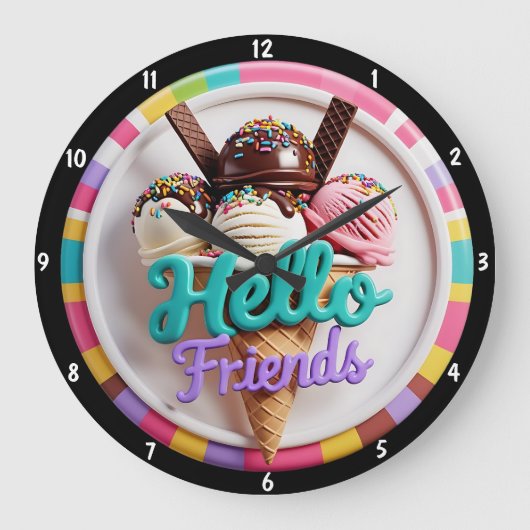 アイスカラフルクリームおもしろい振り分けメッセフレンドリーージ ラージ壁時計 (正面)
