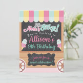 アイスカラフルクリームカート誕生日パーティーへの招待 招待状 (スタンド正面)