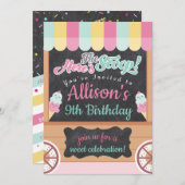 アイスカラフルクリームカート誕生日パーティーへの招待 招待状 (正面/裏面)