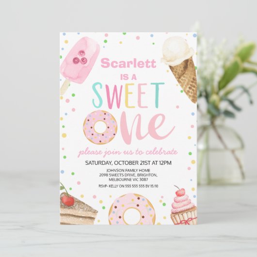 アイスカラフルクリームケーキスウィートワン誕生日 招待状 (スタンド正面)