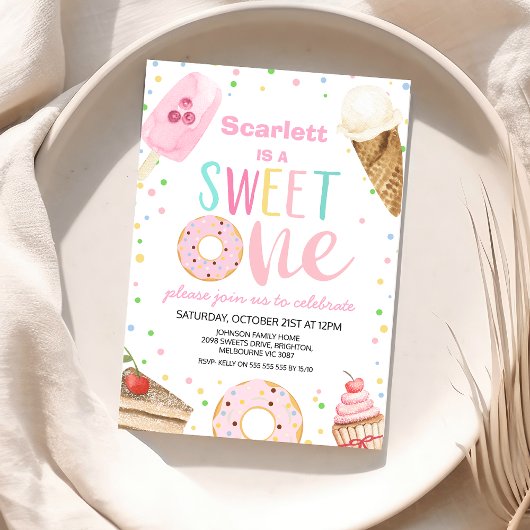 アイスカラフルクリームケーキスウィートワン誕生日 招待状