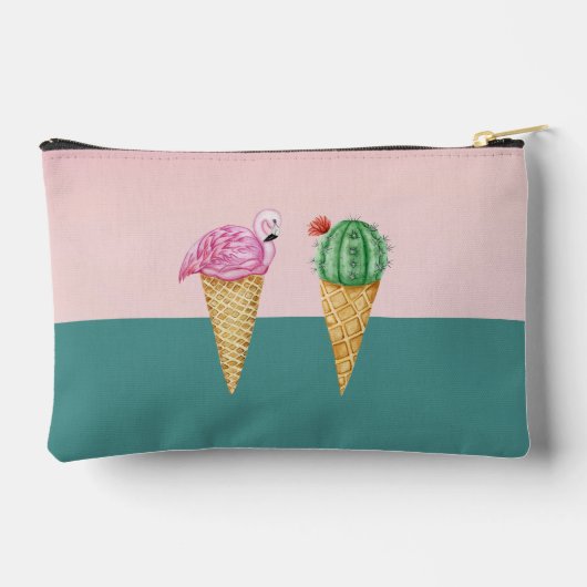 アイスカラフルクリームコーンのサボテンのピンクのフラミンゴ アクセサリーポーチ (裏面)