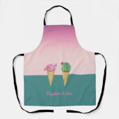 アイスカラフルクリームコーンのサボテンのピンクのフラミンゴ エプロン (正面)