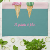 アイスカラフルクリームコーンのサボテンのピンクのフラミンゴ キッチンタオル (折り畳み)