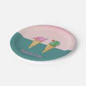 アイスカラフルクリームコーンのサボテンのピンクのフラミンゴ ペーパープレート (アングル)