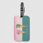 アイスカラフルクリームコーンのサボテンのピンクのフラミンゴ ラゲッジタグ (正面縦)