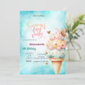 アイスカラフルクリームコーンサマーバースデーパーティー 招待状 (スタンド正面)