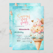 アイスカラフルクリームコーンサマーバースデーパーティー 招待状 (正面/裏面)
