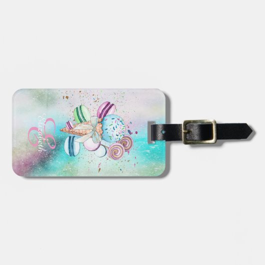 アイスカラフルクリームコーンマカロンモノグラム ラゲッジタグ (正面横)