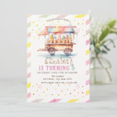 アイスカラフルクリームトラックストライプの誕生日 招待状 (スタンド正面)