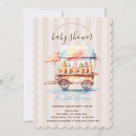 アイスカラフルクレームトラックストライプの赤ちゃんシャワー 招待状 (正面)