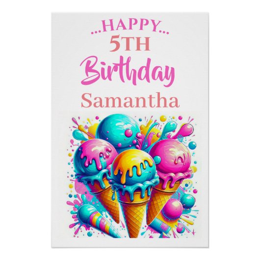 アイスガーリークリームかわいい誕生日 ポスター (正面)