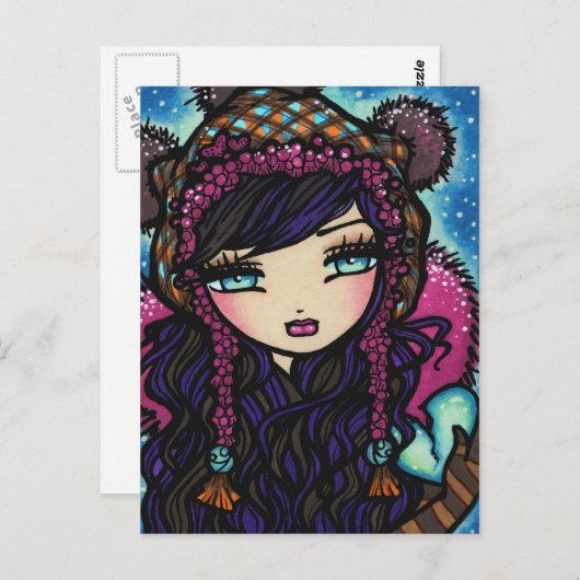 アイスガールアートポストカードの冬のスノーフレークハート ポストカード (正面/裏面)