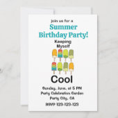アイスキャンディーで涼しく過ごす夏の誕生日パーティー 招待状 (正面)