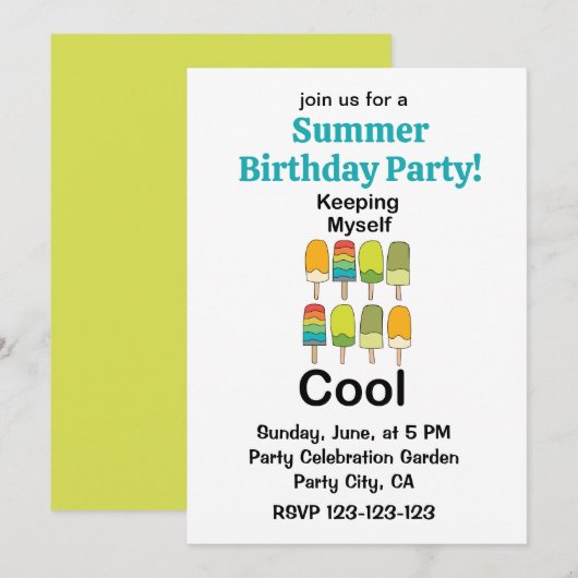 アイスキャンディーで涼しく過ごす夏の誕生日パーティー 招待状 (正面/裏面)