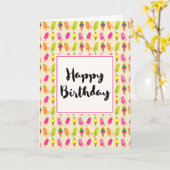 アイスキャンデーおよびアイスクリームの夏パターン誕生日 カード (黄色い花)