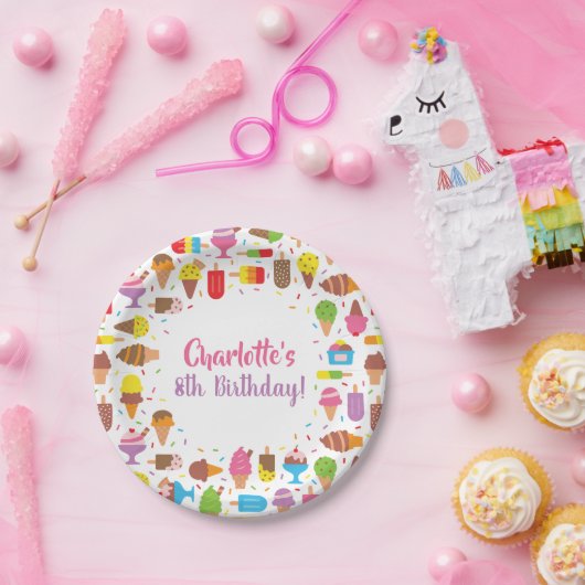 アイスキャンデーおよびアイスクリームの女の子の誕生会のプレート ペーパープレート (パーティー)