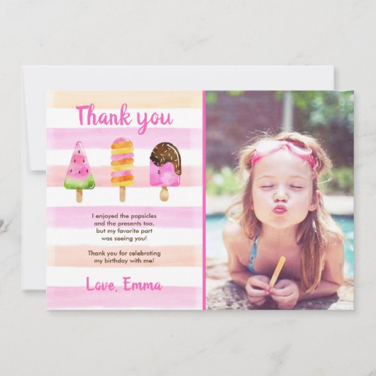 アイスキャンデーのアイスクリームの夏の誕生日のサンキューカード 招待状 (正面)