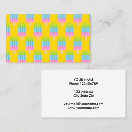 アイスキャンデーのアイスクリームの棒つきキャンデーの名刺のテンプレート 名刺 (正面/裏面)