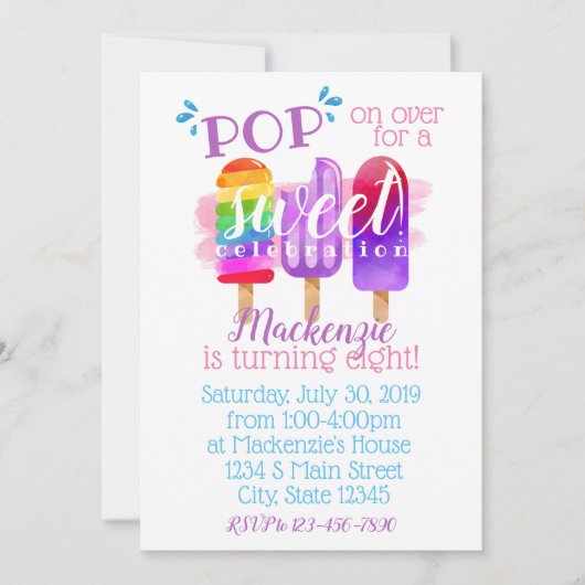 アイスキャンデーの誕生日 招待状 (正面)