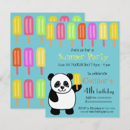 アイスキャンデーを持つパンダくまの夏のパーティー 招待状