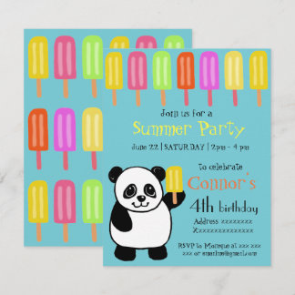 アイスキャンデーを持つパンダくまの夏のパーティー 招待状