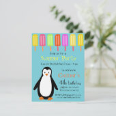 アイスキャンデーを持つペンギンの夏のパーティー 招待状 (スタンド正面)