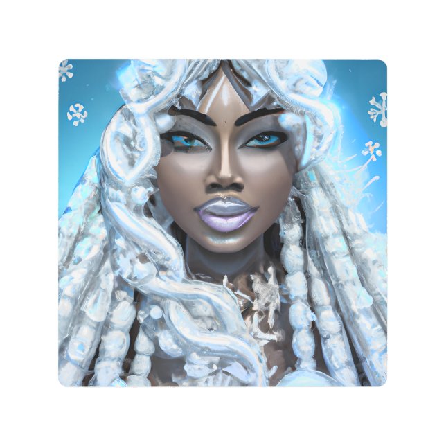 アイスクイーンメラニン女性ブラックガール魔法シスタシス メタルプリント (正面)