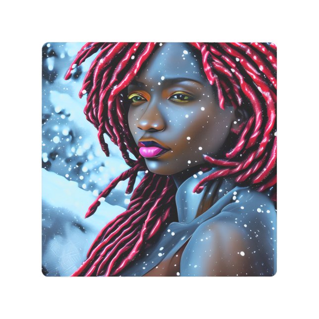 アイスクイーンメラニン女性ブラックガール魔法シスタシス メタルプリント (正面)