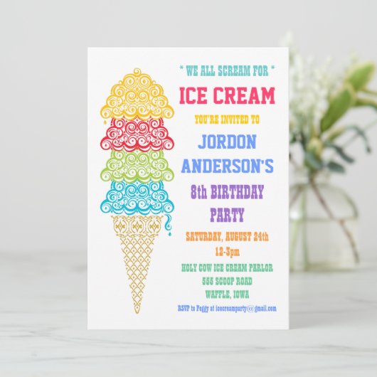 アイスクカラフルリームコーンパーティの招待状 招待状 (スタンド正面)
